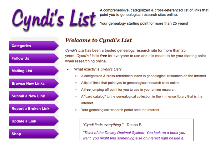 Cyndi's List homepage